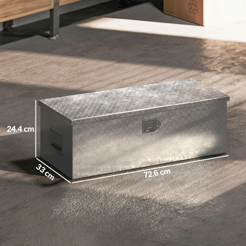 HOMCOM Cutie pentru Scule de 43L din Aluminiu cu Încuietoare, 2 Chei și Mâner Lateral, 76,2x33x24,4 cm, Argintiu