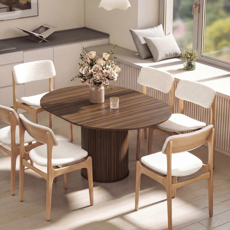 HOMCOM Tavolo da Pranzo Allungabile per 6-8 Persone, 110-150 cm, Tavolo da Cucina Ovale con Piedistallo Centrale Rotondo, Noce