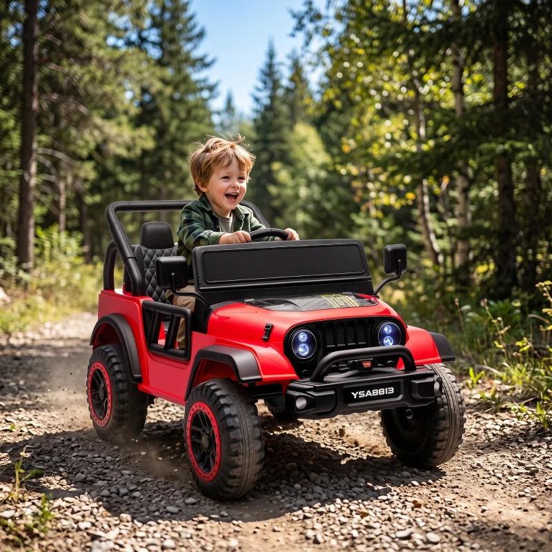 AIYAPLAY Macchina Elettrica per Bambini 3+ Anni, 12V, 2 Motori, Telecomando, USB, Musica, 3-5 km/h, Rosso
