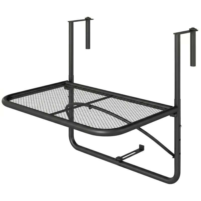 Outsunny Mesa Colgante de Balcón con Brazo Regulable y Altura Ajustable en 3 Posiciones Marco Metálico 60x56x50 cm Negro