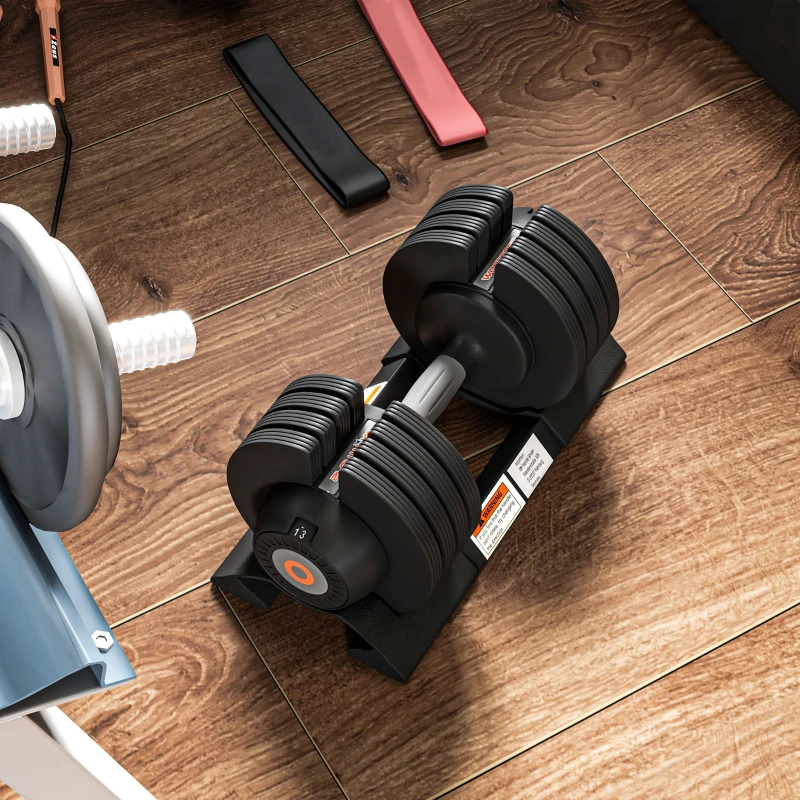 SPORTNOW Kit Pesi Regolabili 7/13/18/24 kg con Porta Manubri e Impugnatura Antiscivolo, 37x18x18 cm, Nero