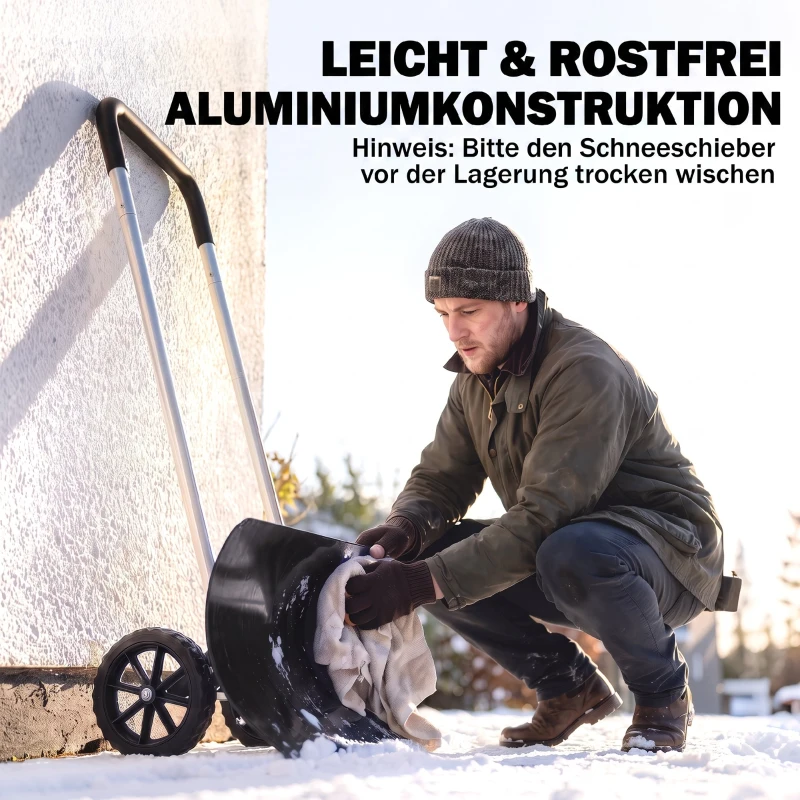 Outsunny Sneeuwschuiver 95 cm extra breed aluminium met wielen, verstelbare antislipgreep, schuin