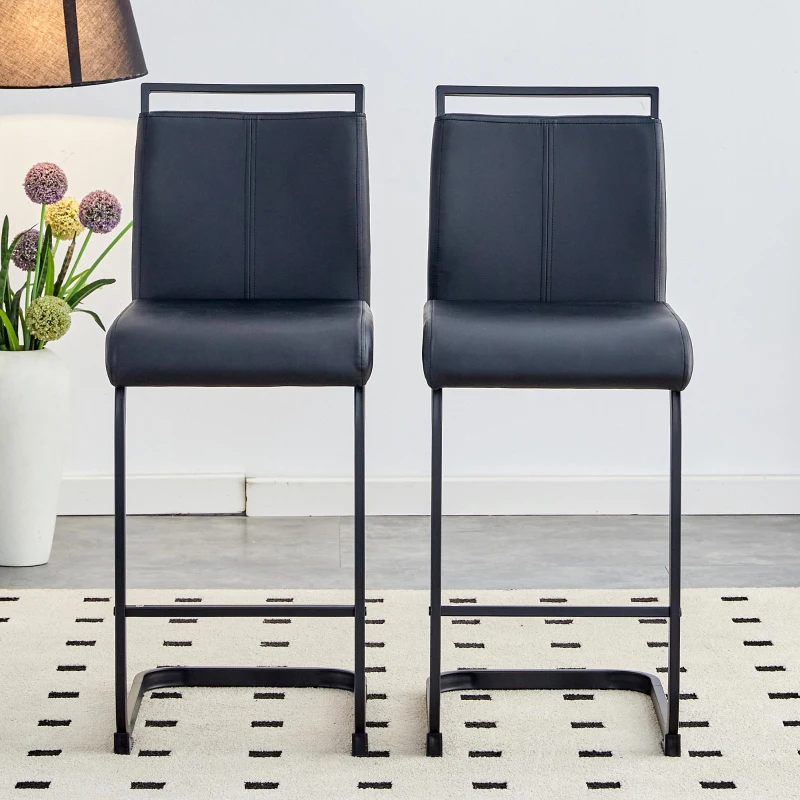 Lot de 2 tabourets de bar style nordique, design épuré et élégant avec piètement métal doré robuste, 39x46.5x96.5 cm, Noir