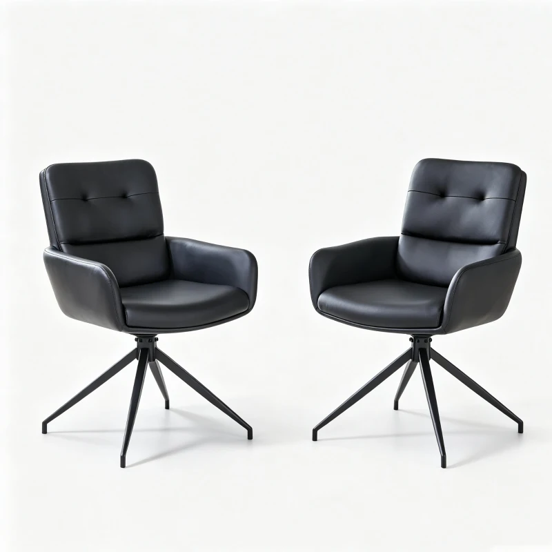 Lot de 2 chaises pivotantes style léger luxe, rotation 360° silencieuse, 55x50x85 cm, Noir
