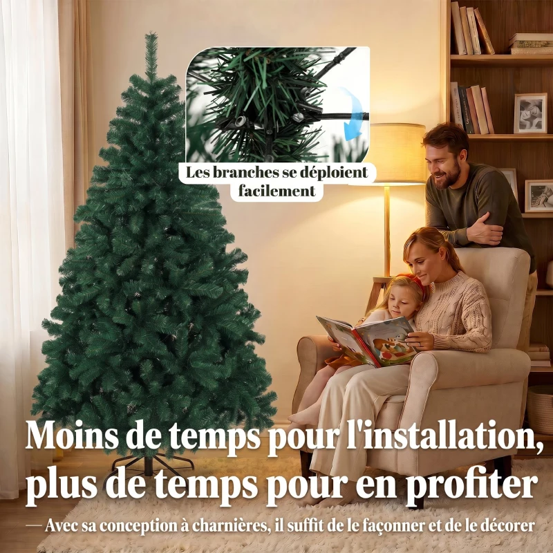 HOMCOM Sapin de Noël Artificiel 180 cm, Arbre de Noël avec 700 Pointes de Branches Articulées, Support Pliable en Acier, Vert