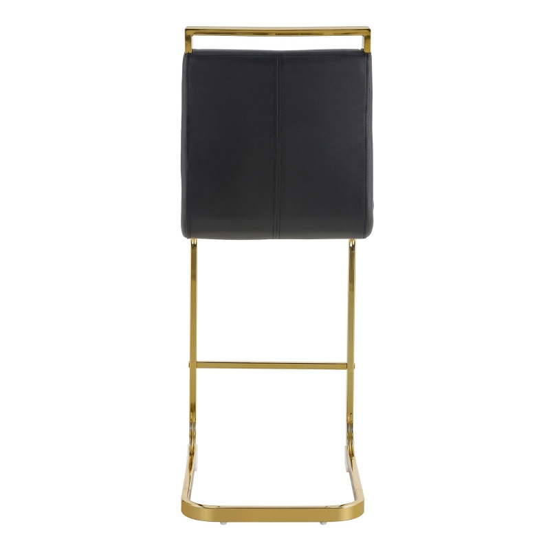 Lot de 2 tabourets de bar style nordique, design épuré et élégant avec piètement métal doré robuste, 39x46.5x96.5 cm, Noir+Doré