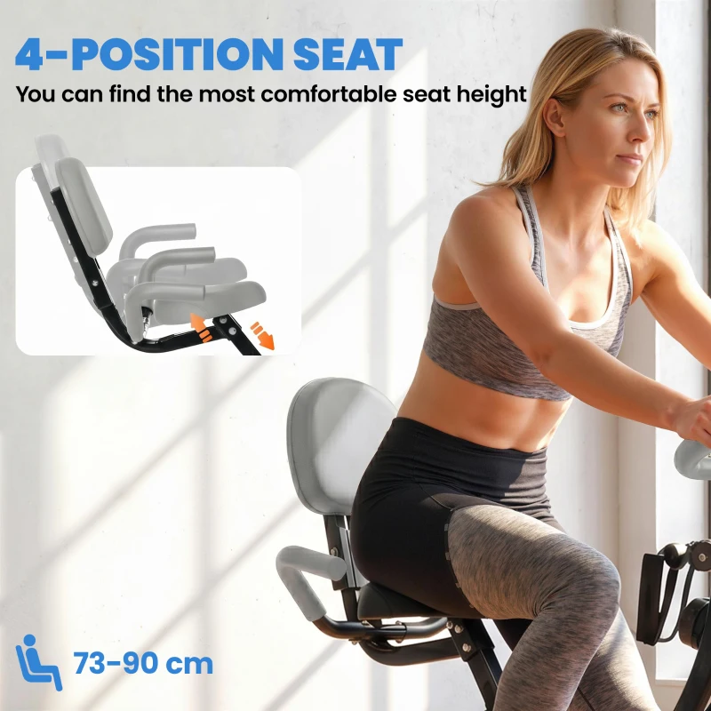 HOMCOM 2-in-1 Folding Exercise Bike with 8-Level Magnetic Resistance, Arm Resistance Band, Pulse Sensor, Blue