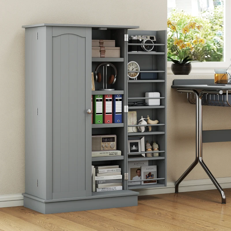 HOMCOM Armario Despensa Cocina con 2 Puertas y 16 Estantes Alacena Moderna con Estantes Ajustables 60x30x104cm Gris