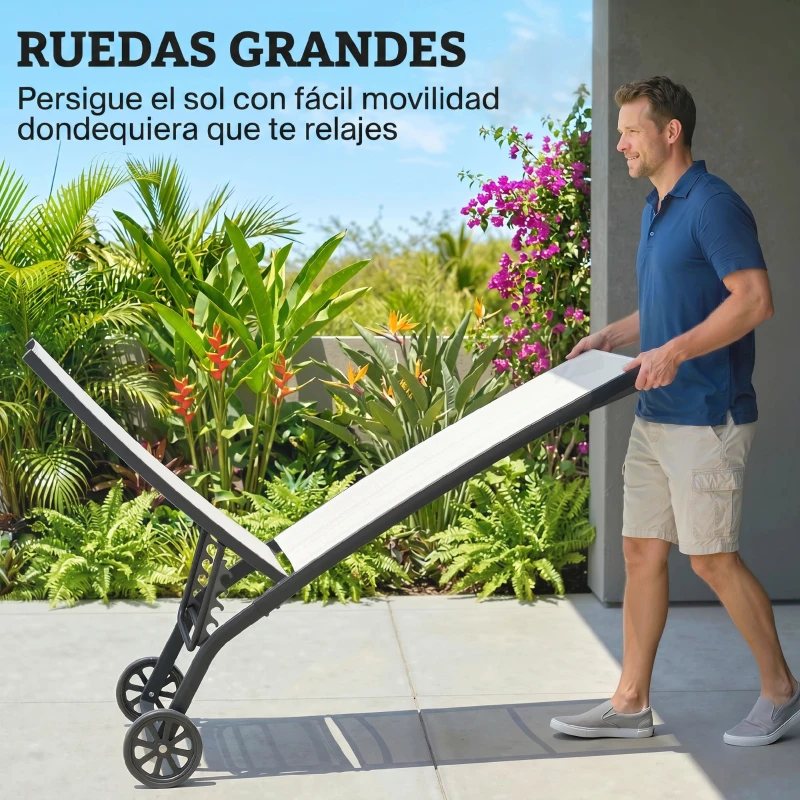 Outsunny Juego de 2 Tumbonas Reclinables de Jardín de Aluminio con Respaldo Ajustable y Ruedas 165x66x102 cm Blanco Mate