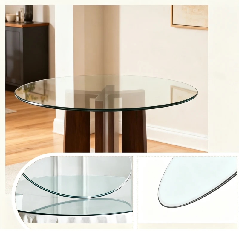 Plateau de table rond en verre trempé, ultra résistant, résistant à la chaleur, 76x76x0.72 cm, Transparent