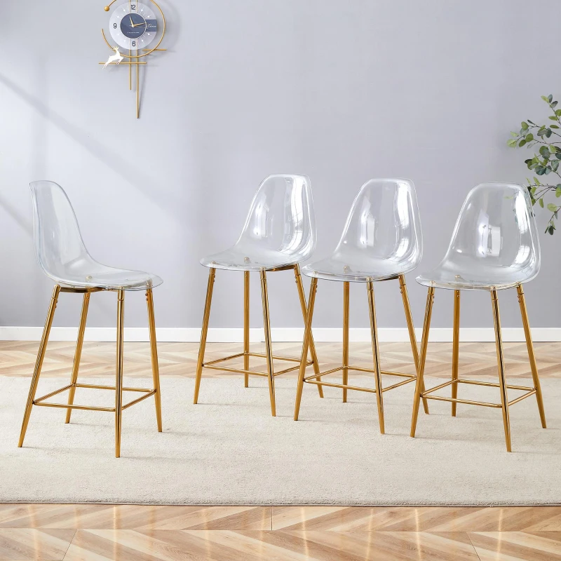 Lot de 4 tabourets de bar transparents, design moderne au look aérien, 51x45x102 cm, Doré