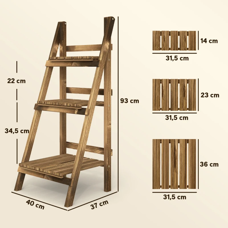 Outsunny Soporte para Plantas de Madera de 3 Niveles Estantería para Plantas Plegable Soporte para Macetas 40x37x93 cm Natural