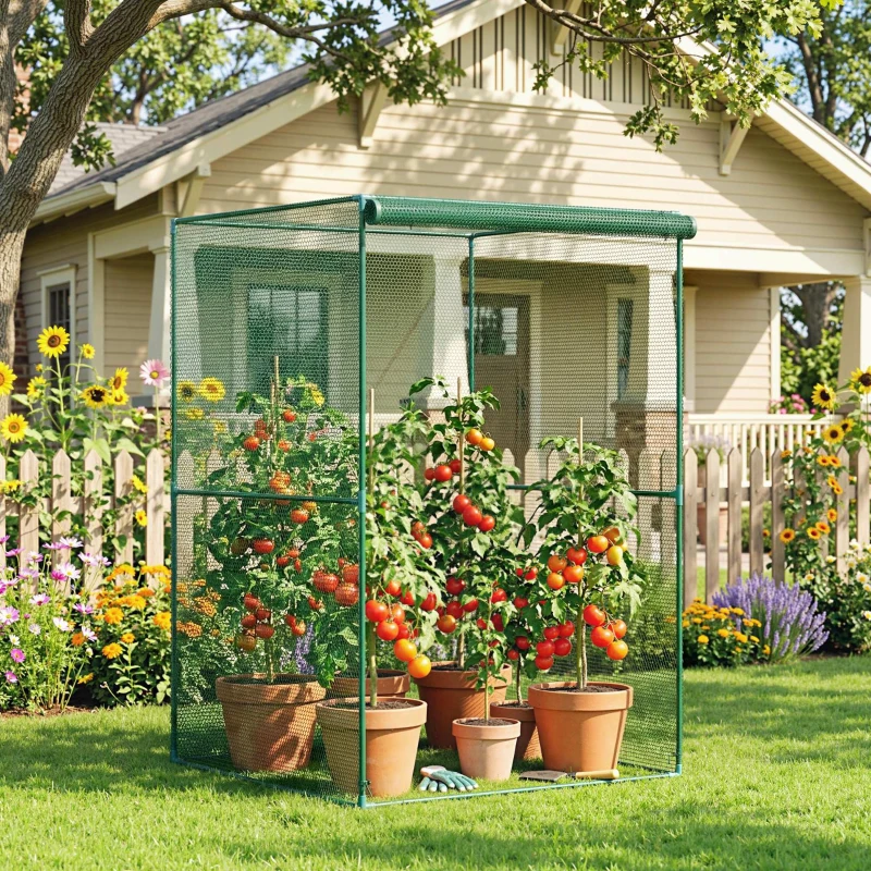 Outsunny Serre de jardin serre à tomates filet protection solaire porte zippée enroulable HDPE 120 x 120 x 180 cm vert foncé