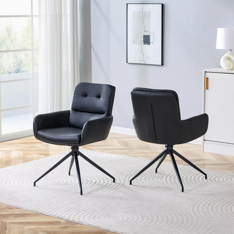 Lot de 2 chaises pivotantes style léger luxe, rotation 360° silencieuse, 55x50x85 cm, Noir