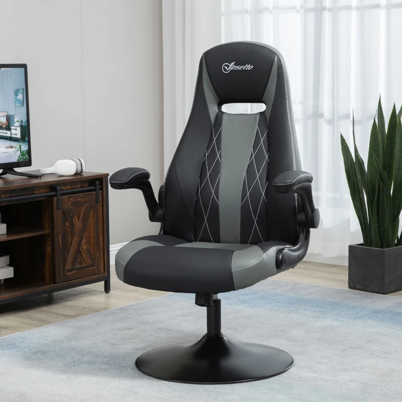 Vinsetto Chaise de gaming ergonomique avec base ronde métal pivotante 360° hauteur réglable têtière accoudoirs