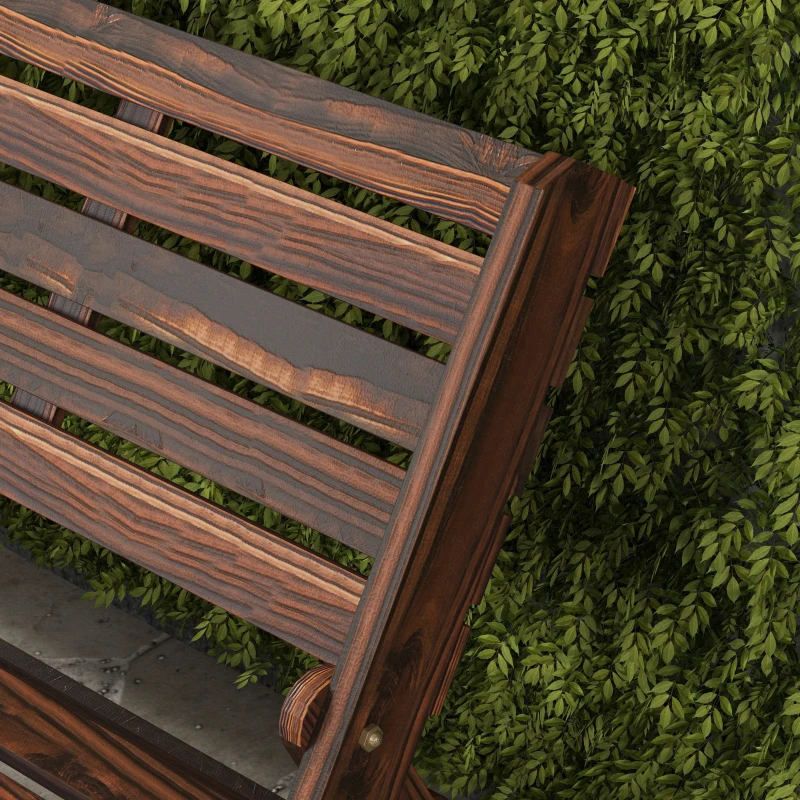 Outsunny Panchina da Giardino 2 Posti Pieghevole a Doghe in Legno di Pino, 122x63x83 cm, Carbonizzato