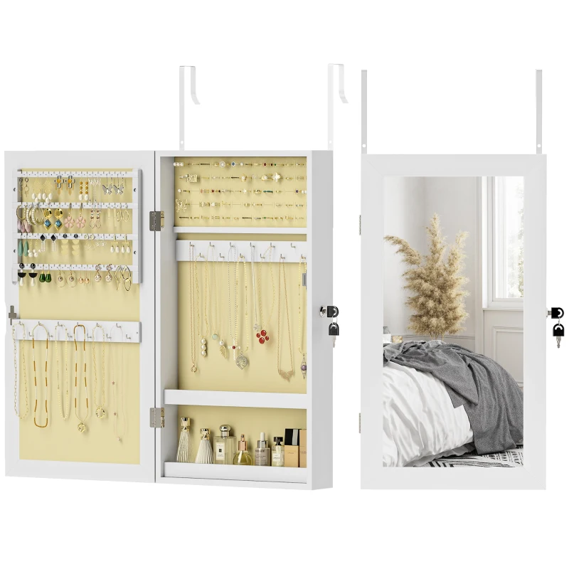 HOMCOM Jewelry Cabinet, Jewelry Storage Cabinet with Mirror, White