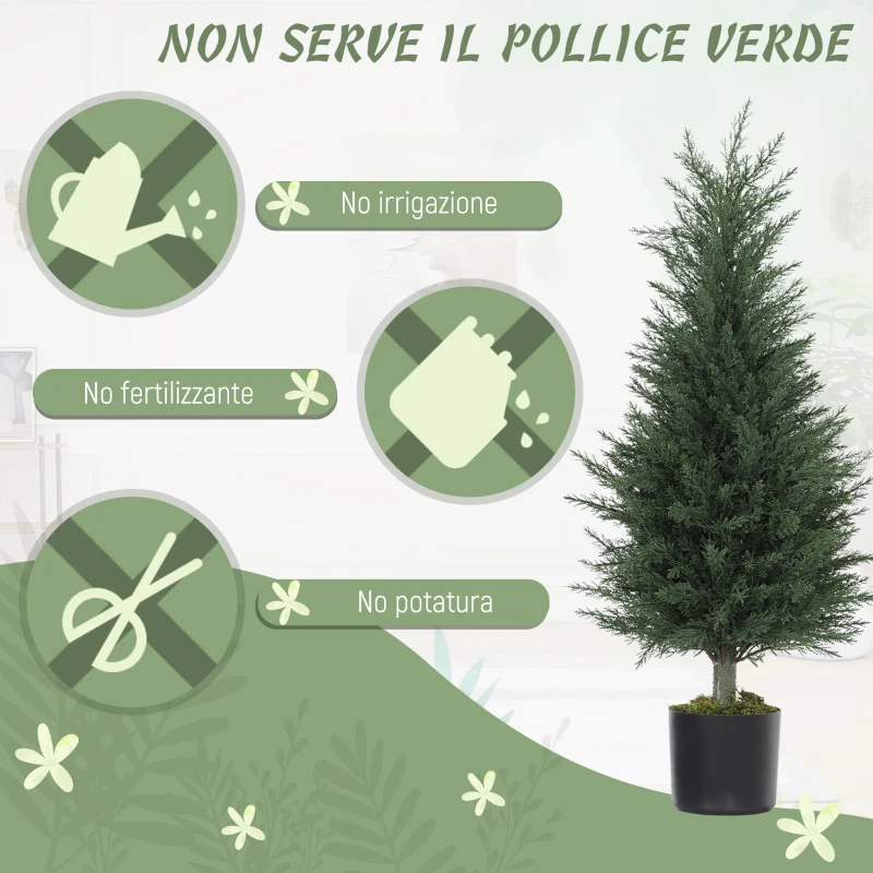 Outsunny Set 2 Piante Finte di Cipressi Alberi Anti-UV, Ø40x90 cm, Verde