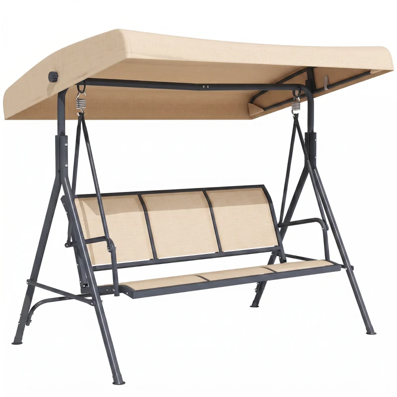 Outsunny Balancelle de Jardin 3 Places Grand Confort Toit Inclinaison réglable Assise et Dossier Ergonomique Acier époxy textilène Beige