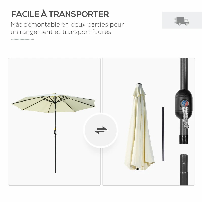 Outsunny Parasol de Jardin Extérieur 3x3 m, Parasol Inclinable Octogone avec Manivelle, 8 Baleines, Anti-UV, Beige