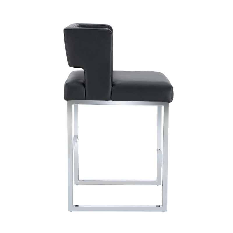 Lot de 2 tabourets de bar style nordique, structure métallique robuste avec pieds argentés, 48x53.3x91.4 cm, Noir+Argent