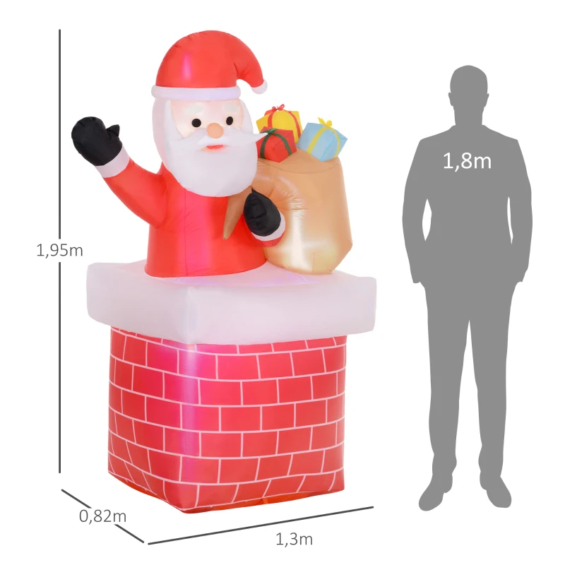 Outsunny Père Noël gonflable décoration de Noël extérieur avec lumières LED sac de cadeau et la cheminée 130 x 82 x 195 cm rouge