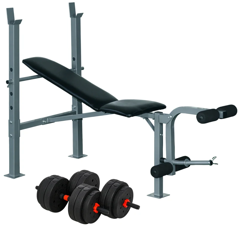 HOMCOM Lot de banc de musculation et haltères courtes total 25 Kg - dossier réglable haltères à poids réglable barres incluses