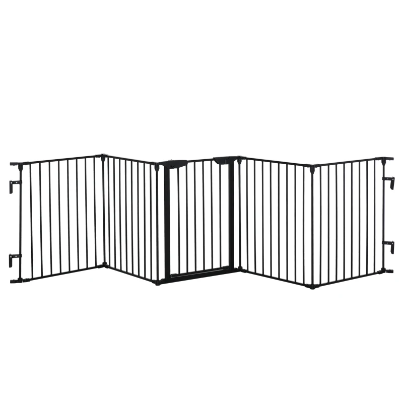 PawHut Cancellino per Cani Taglia Piccola e Media Pieghevole a 5 Pannelli, in Metallo e Plastica, 300x3x74.5 cm, Nero