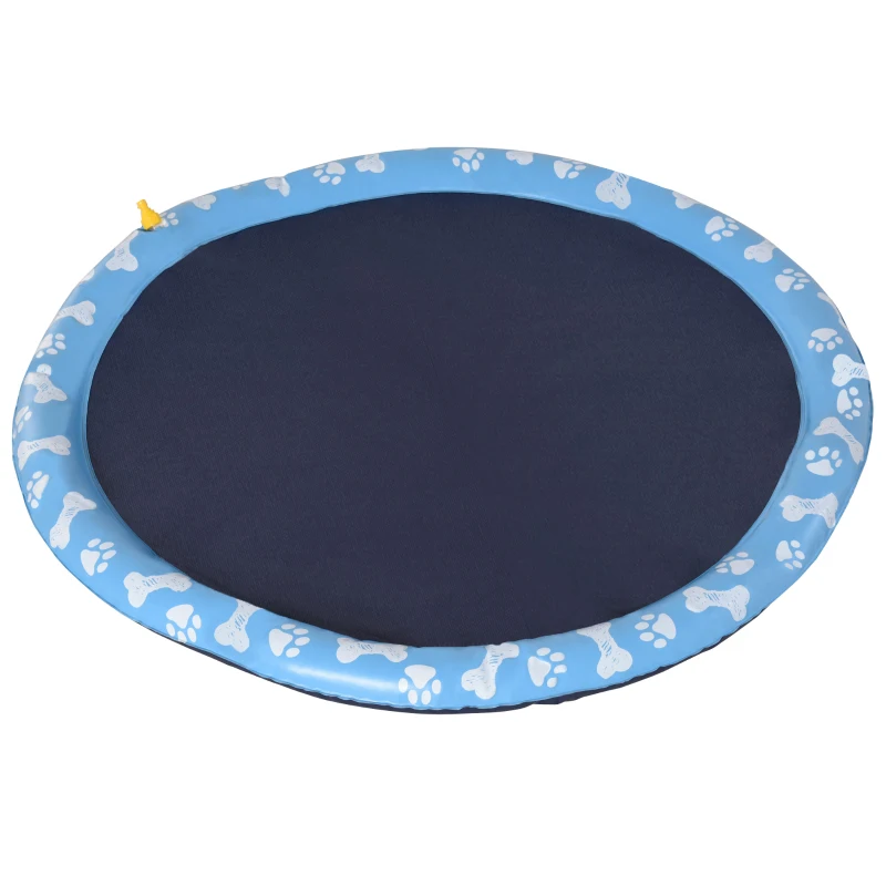 PawHut Splash Pad 150 cm Aspersor de Juegos de Agua con Rociador Tapete de Salpicaduras Piscina de Verano Portátil para Mascotas y Niños Azul