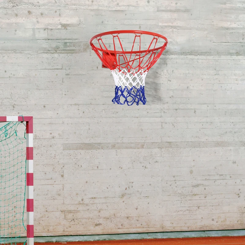 HOMCOM Canasta de Baloncesto de Pared Ø46 cm Aro de Baloncesto con Red de Baloncesto Marco Metálico y 12 Ganchos Rojo