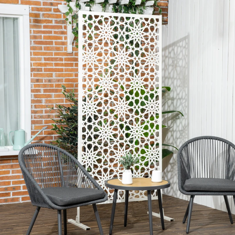 Outsunny Panneau brise vue décoratif extérieur blanc à motif en métal - 92 x 45 x 198 cm