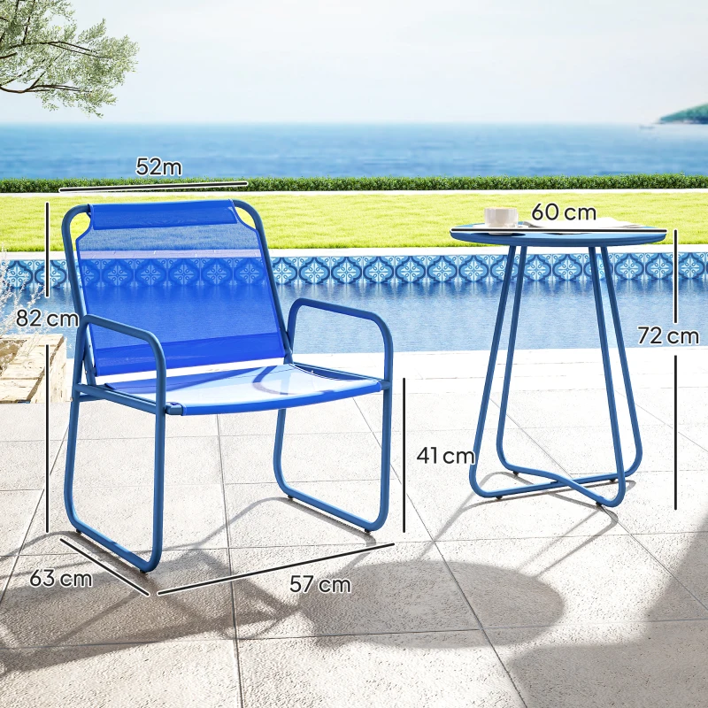 Outsunny Ensemble de jardin 3 pièces, salon de jardin, 2 fauteuils 1 table ronde, acier et tissu mesh, bleu marine