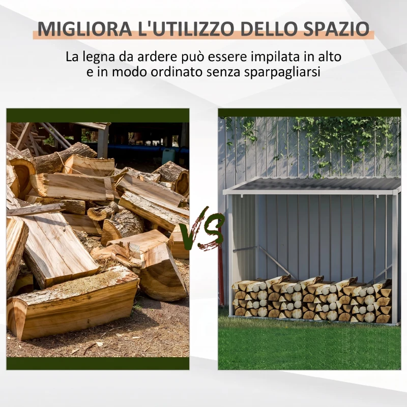 Outsunny Portalegna da Esterno in Acciaio Zincato con Tetto Inclinato, 1,34 m², Grigio Scuro