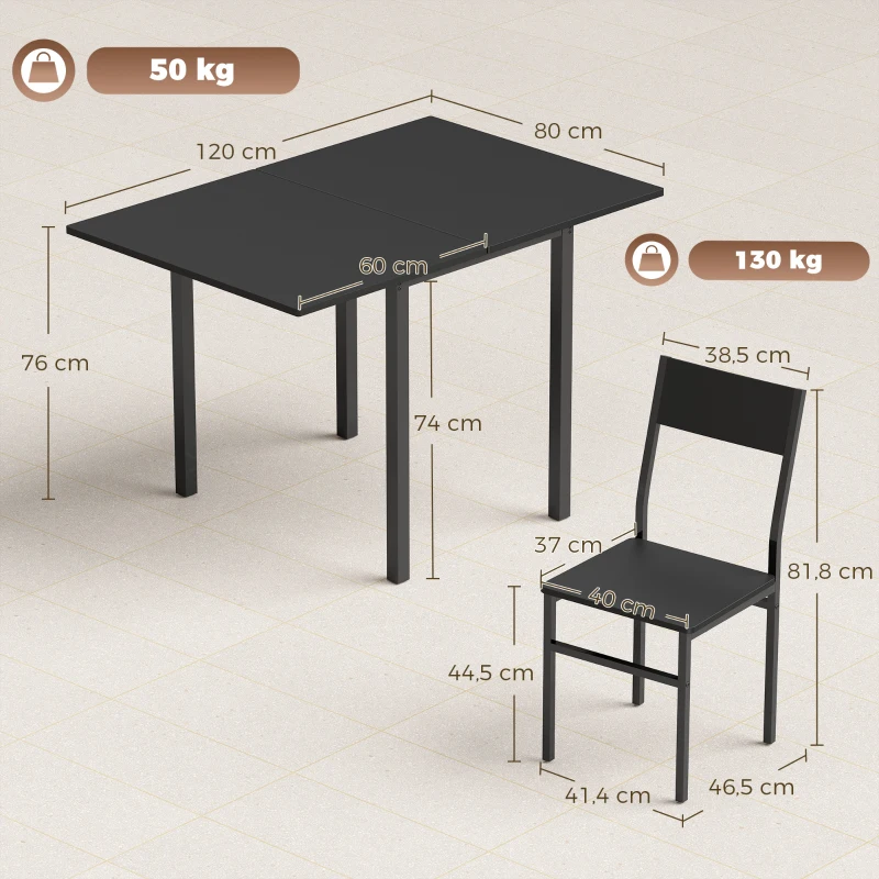 HOMCOM Set da Pranzo con Tavolo Allungabile e 4 Sedie Impilabili, Nero