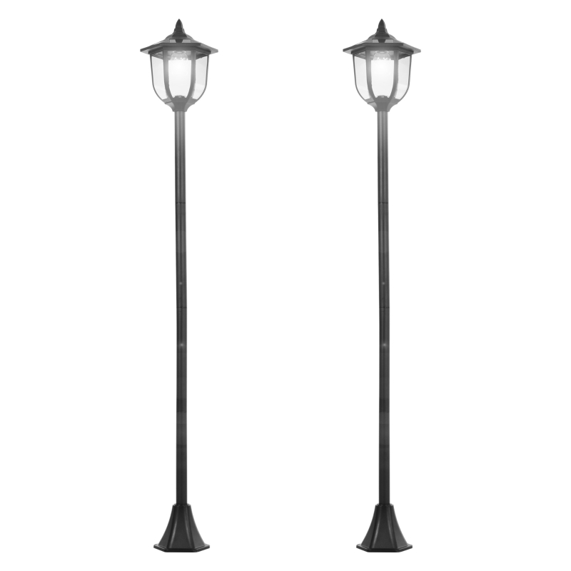 Outsunny Set 2 Lampioncini Solari da Esterno con 6 Luci LED IP44, Ø26.5 x 177cm, Nero