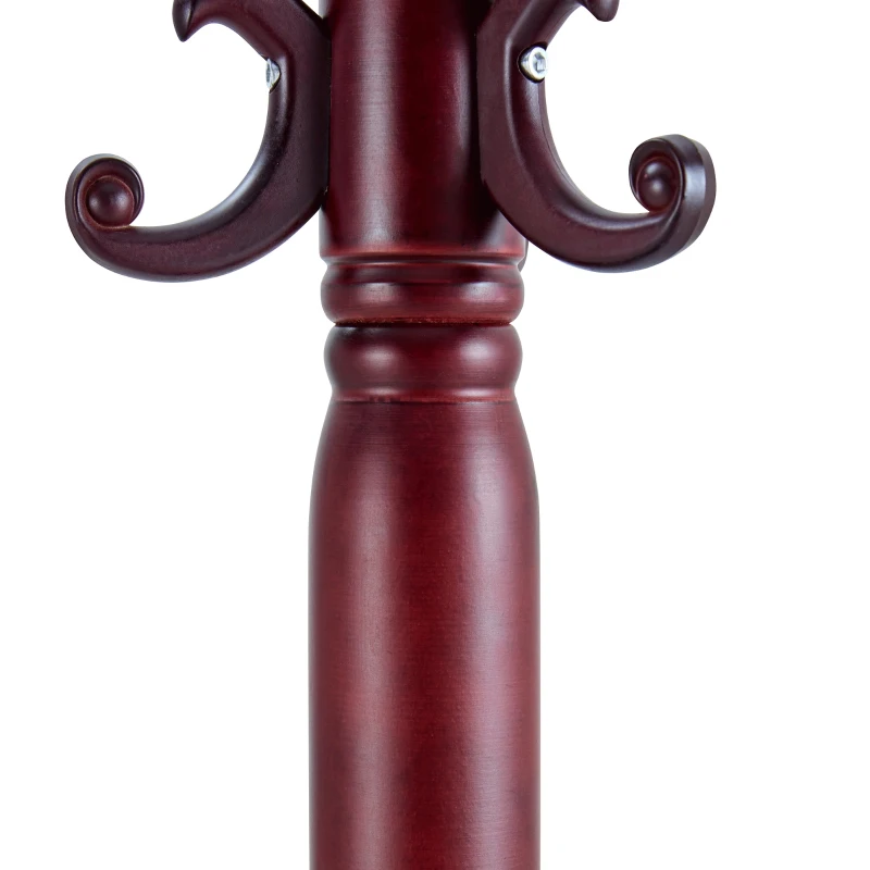 Porte-manteau européen en bois massif, design sculpté et élégant, plusieurs crochets à hauteurs variées, 48x48x195 cm, Noyer