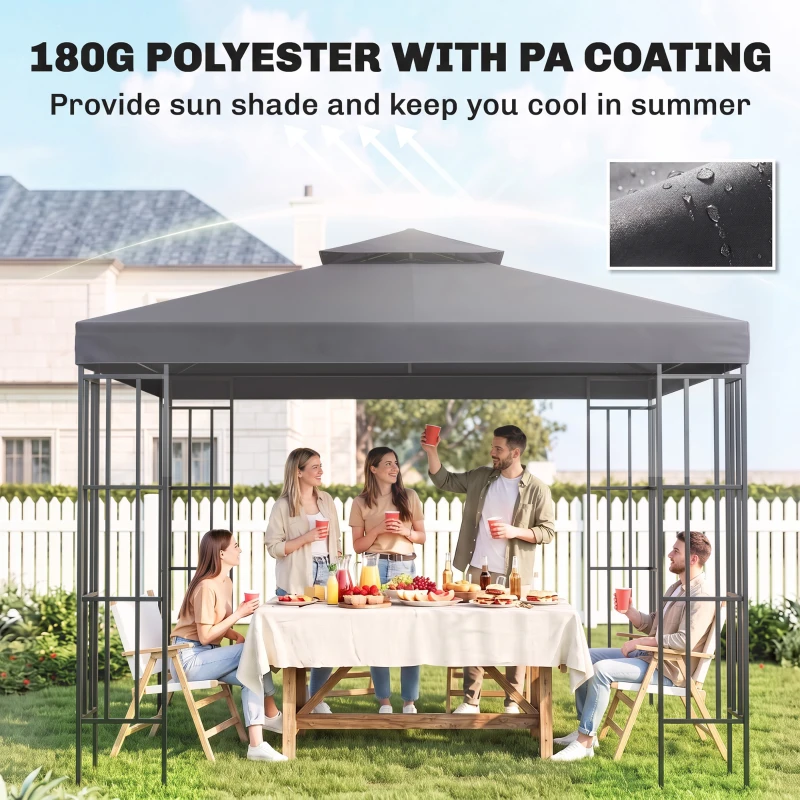Outsunny 3(m) Gazebo Top Cover Double Tier Canopy Replacement Pavilion Roof Deep Grey