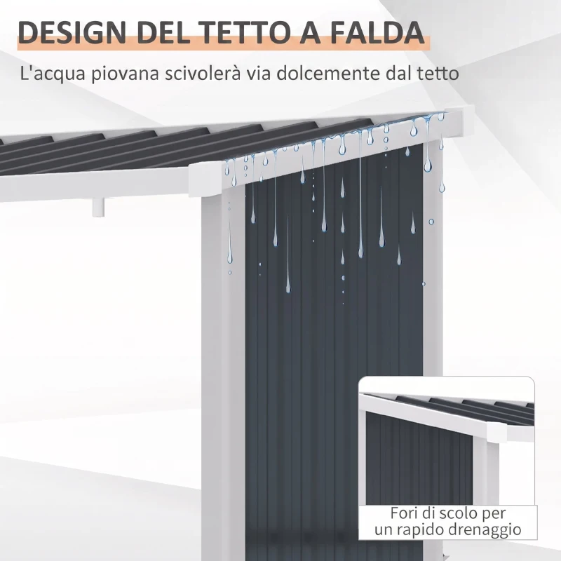 Outsunny Portalegna da Esterno in Acciaio Zincato con Tetto Inclinato, 1,34 m², Grigio Scuro