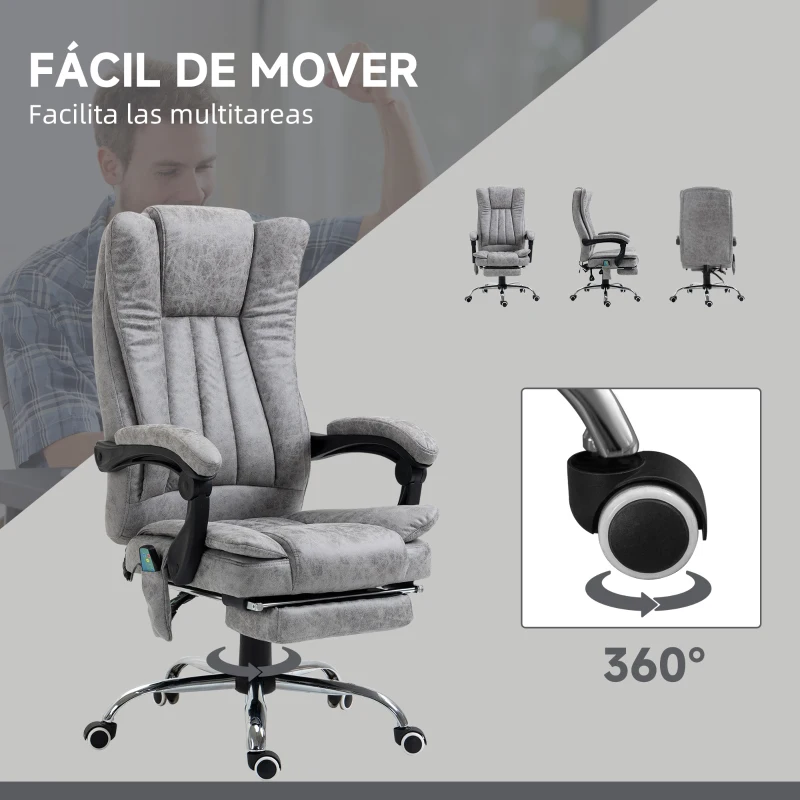 Vinsetto Silla de Oficina con 6 Puntos de Masaje Ajustable con Función de Calefacción Reposapiés Retráctil y Control Remoto Gris