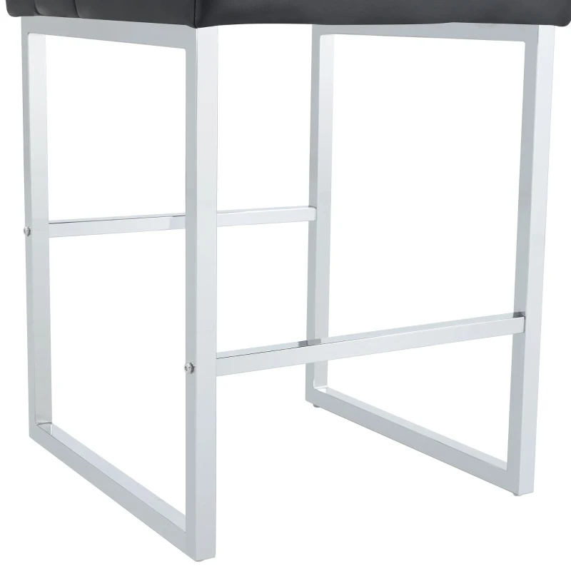 Lot de 2 tabourets de bar style nordique, structure métallique robuste avec pieds argentés, 48x53.3x91.4 cm, Noir+Argent
