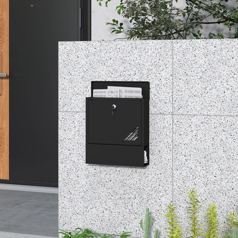 HOMCOM Cutie Poștală de Perete din Metal cu Fereastră și Serratura, 30x8.5x32.5 cm, Gri Carbon