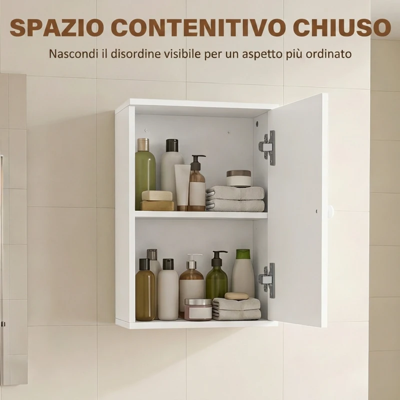 HOMCOM Mobiletto Bagno Pensile Sopra WC con Ripiano Regolabile e Anta, Bianco