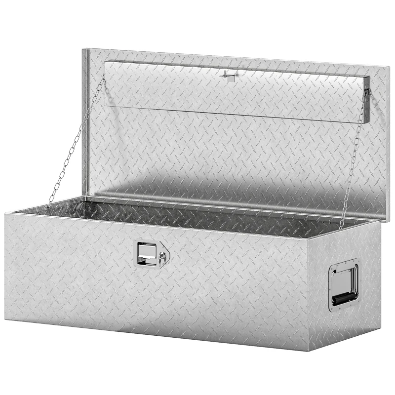 HOMCOM Cutie pentru Scule de 43L din Aluminiu cu Încuietoare, 2 Chei și Mâner Lateral, 76,2x33x24,4 cm, Argintiu