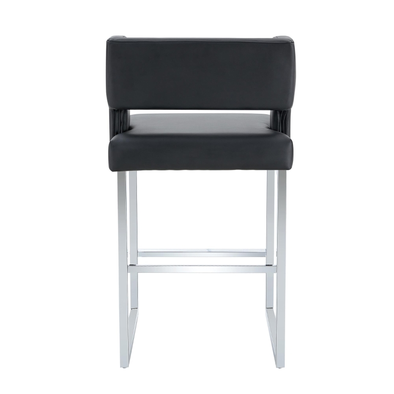 Lot de 2 tabourets de bar style nordique, structure métallique robuste avec pieds argentés, 48x53.3x91.4 cm, Noir+Argent