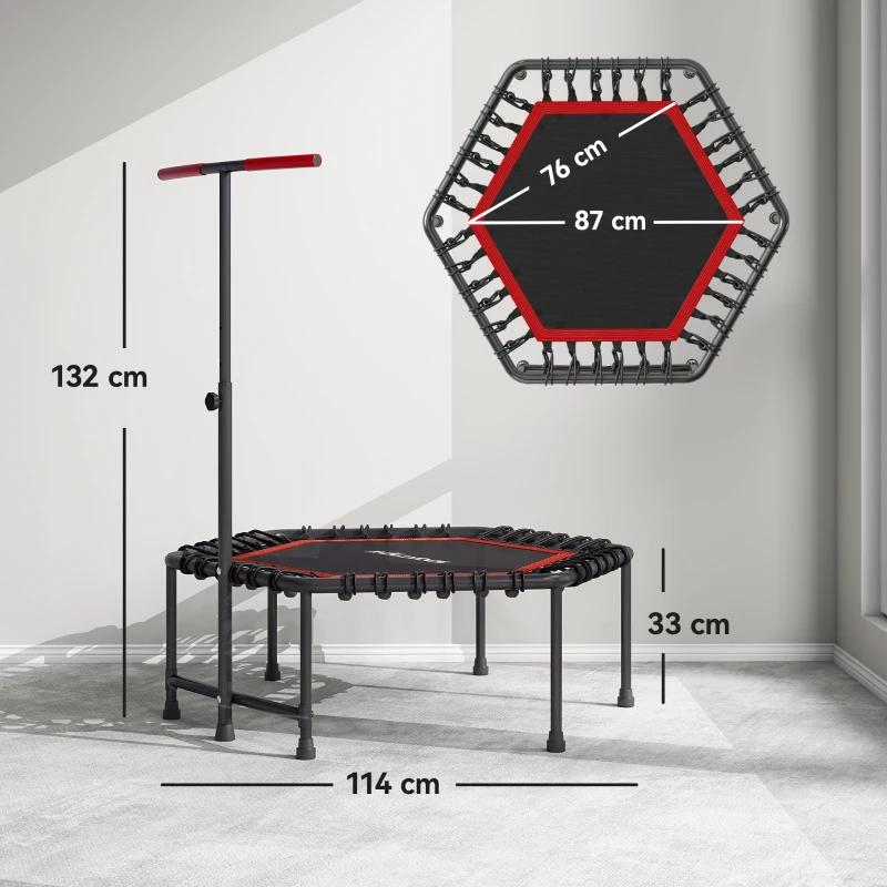 SPORTNOW Trampolim Fitness 114x114x132 cm com Guiador Ajustável em 3 Níveis Estrutura de Aço para Treino de Perna Corpo Vermelho