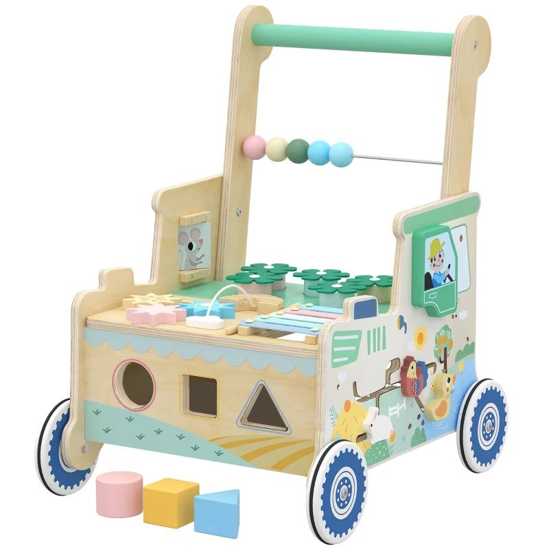 AIYAPLAY Girello per Bambini in Legno, Carrello Primi Passi con Vano Portaoggetti, per Bambini 1-3 Anni, Verde