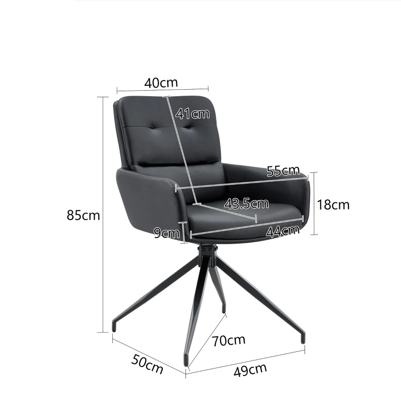 Lot de 2 chaises pivotantes style léger luxe, rotation 360° silencieuse, 55x50x85 cm, Noir