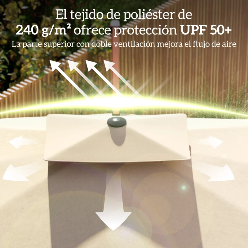 Outsunny Sombrilla de Jardín Excéntrica de Aluminio 300x198x252 cm con Protección UPF50+ y Base Cruzada Giratoria 360° Caqui