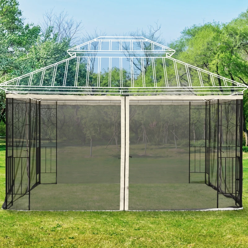 Outsunny Zanzariera per Gazebo Tende di Ricambio Universale con Cerniere, 352x207cm - Nero e Beige
