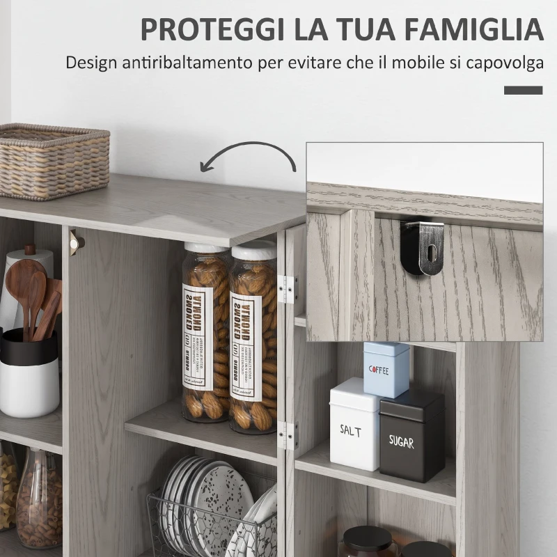 HOMCOM Credenza Cucina con 2 Ante, Ripiani Regolabili, per Sala da Pranzo Salotto, 80x43x160 cm, Bianco Effetto Legno